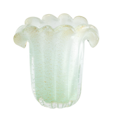 Vaso leque G verde opalina com pó de ouro